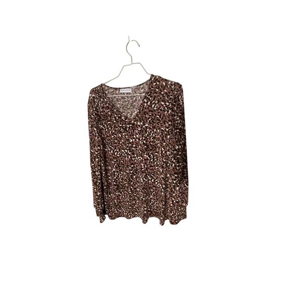 Susan Graver Brown Dotted Retro Art Deco Printed Classy Elegant Modest Blouse - Picture 1 of 5